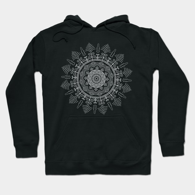 White Mandala on Black Background Hoodie by karenmcfarland13